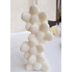 Lumanare coloana flori albe din ceara naturala de soia