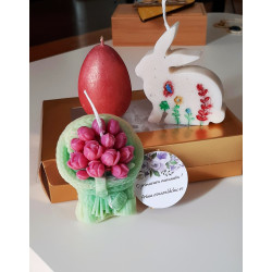 Set 3 lumanari parfumate si decorate, cadouri de Paste in cutie aurie din ceara soia, handmade Set 3 lumanari parfumate si decorate, cadouri de Paste in cutie aurie din ceara soia, handmade